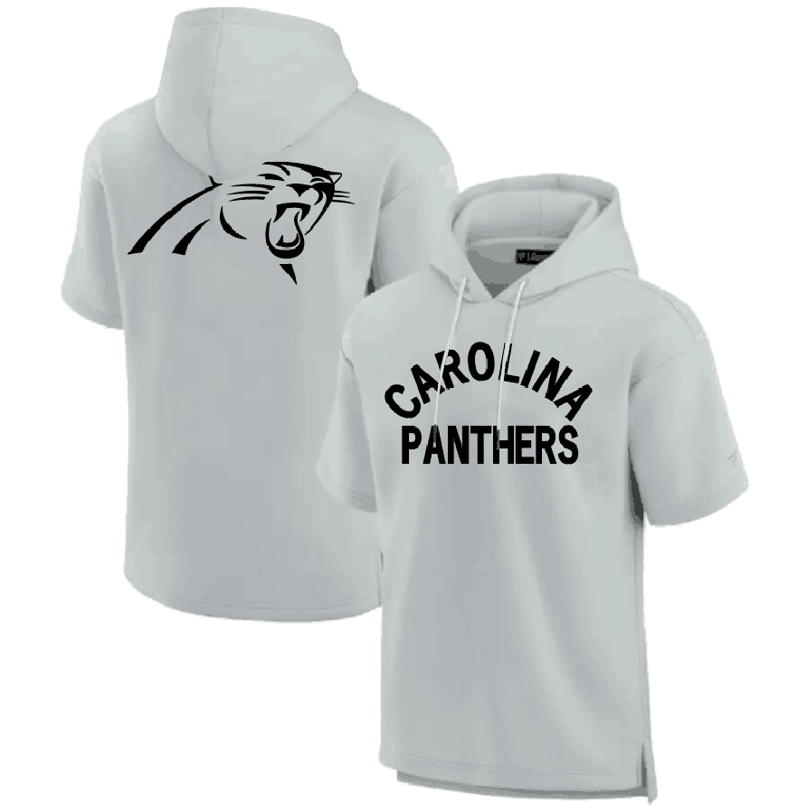 Men's Carolina Panthers Gray Super Soft Fleece Short Sleeve Hoodie